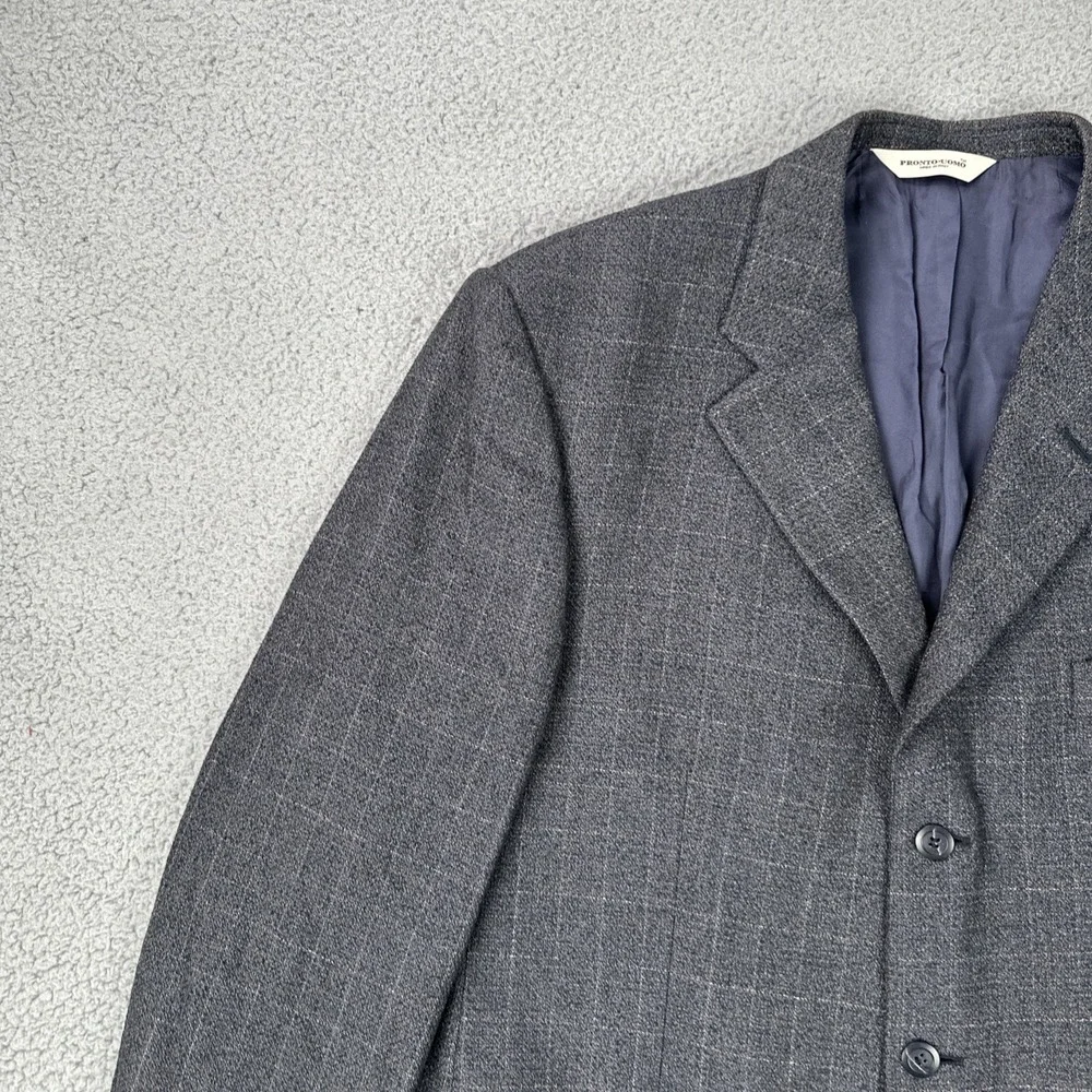 Pronto Uomo‎ Wool Silk Blazer Men 46L Windowpane Plaid 3 Button Made in Italy